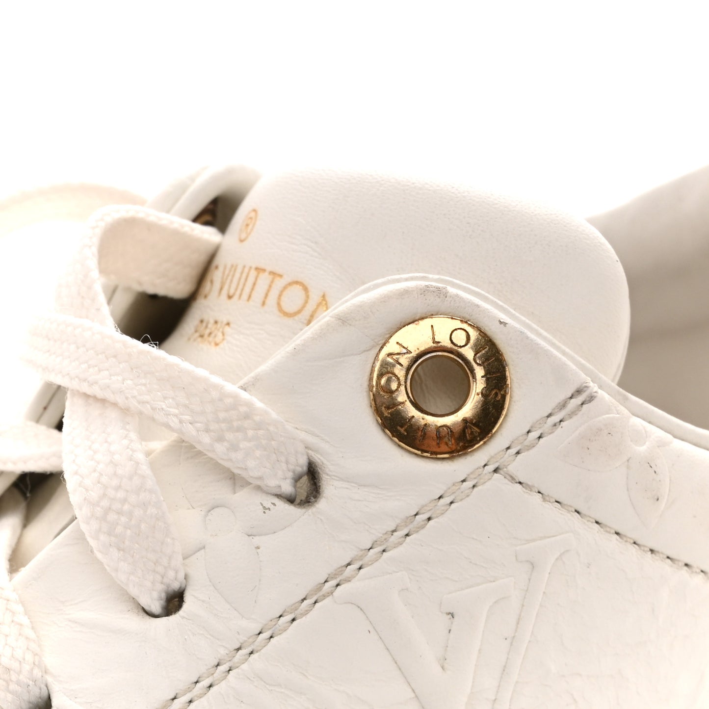 Lambskin Embossed Monogram Time Out Sneakers 35  White