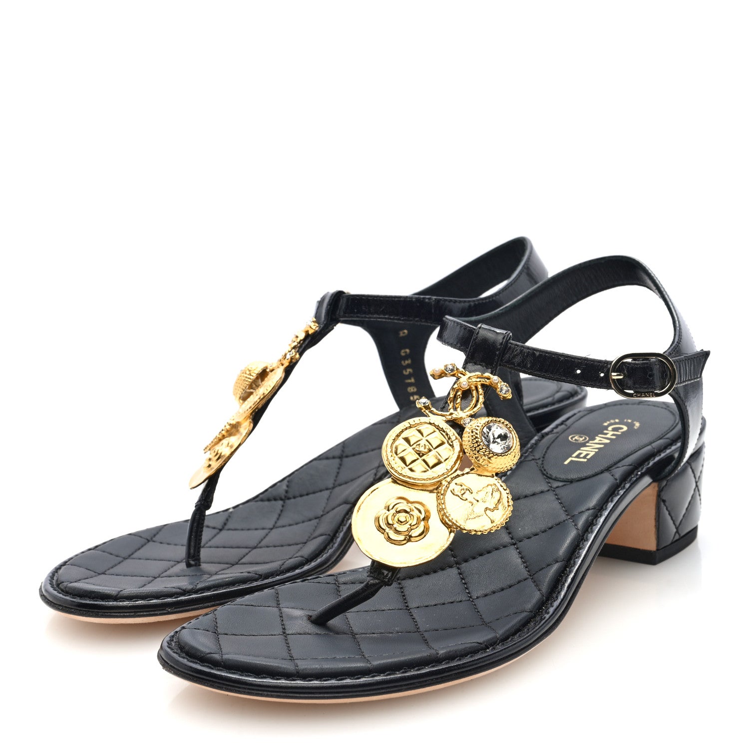 Chanel Calfskin Medallion CC Thong Sandals 36.5 Black 2 of 9