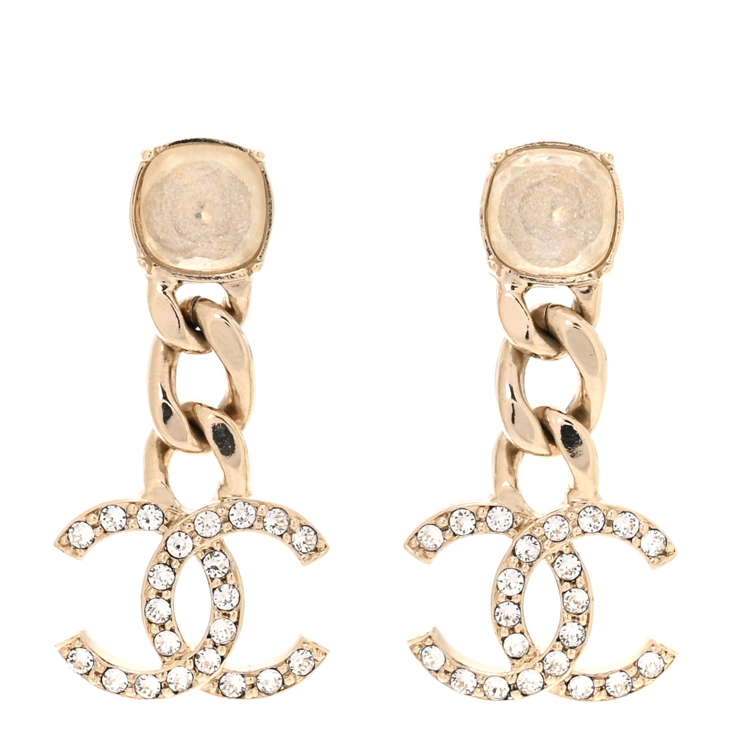 Glass Crystal CC Chain Drop Earrings Gold