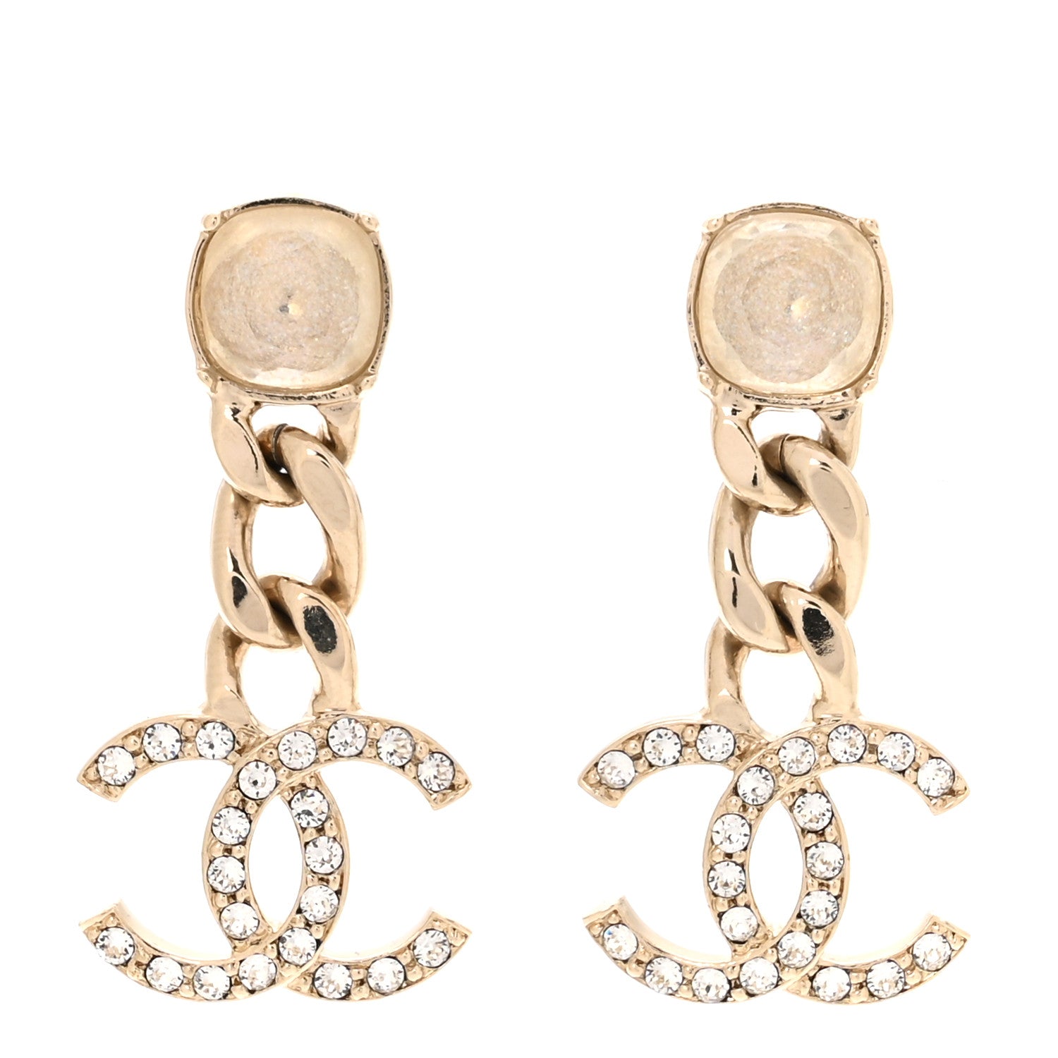 Chanel Glass Crystal CC Chain Drop Earrings Gold 1 of 5
