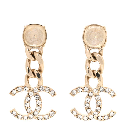 Chanel Glass Crystal CC Chain Drop Earrings Gold 1 of 5