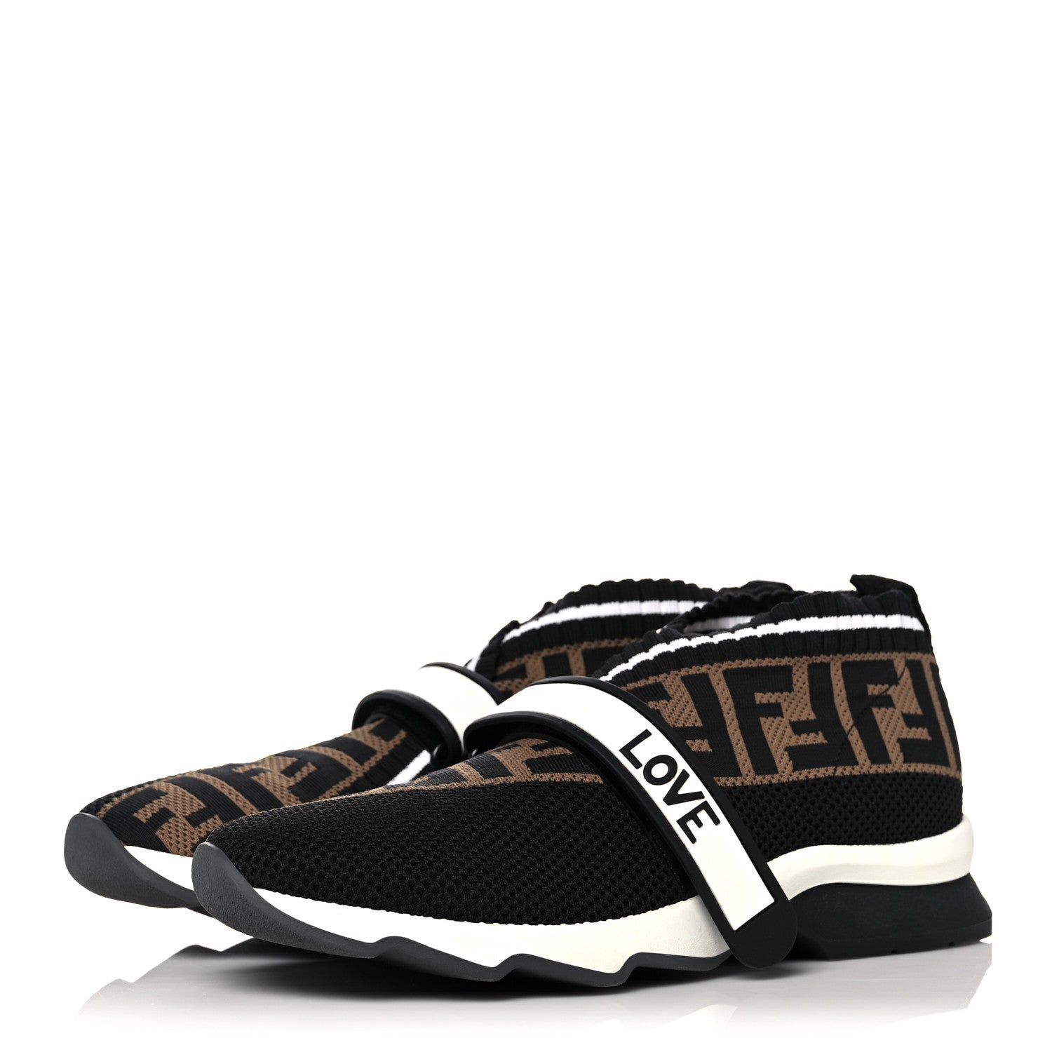 Fendi Stretch Yarn FF Stiff Band Rockoko Sneakers 39.5 Black White Tobacco 3 of 8
