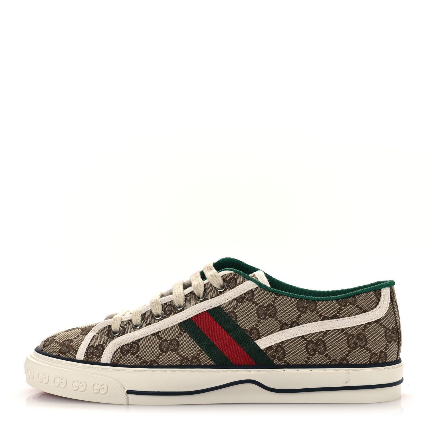 Gucci GG Monogram Web Mens 1977 Tennis Sneakers 8.5 Beige Ebony Mystic White Vert 1 of 10