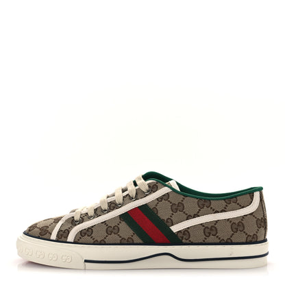Gucci GG Monogram Web Mens 1977 Tennis Sneakers 8.5 Beige Ebony Mystic White Vert 1 of 10