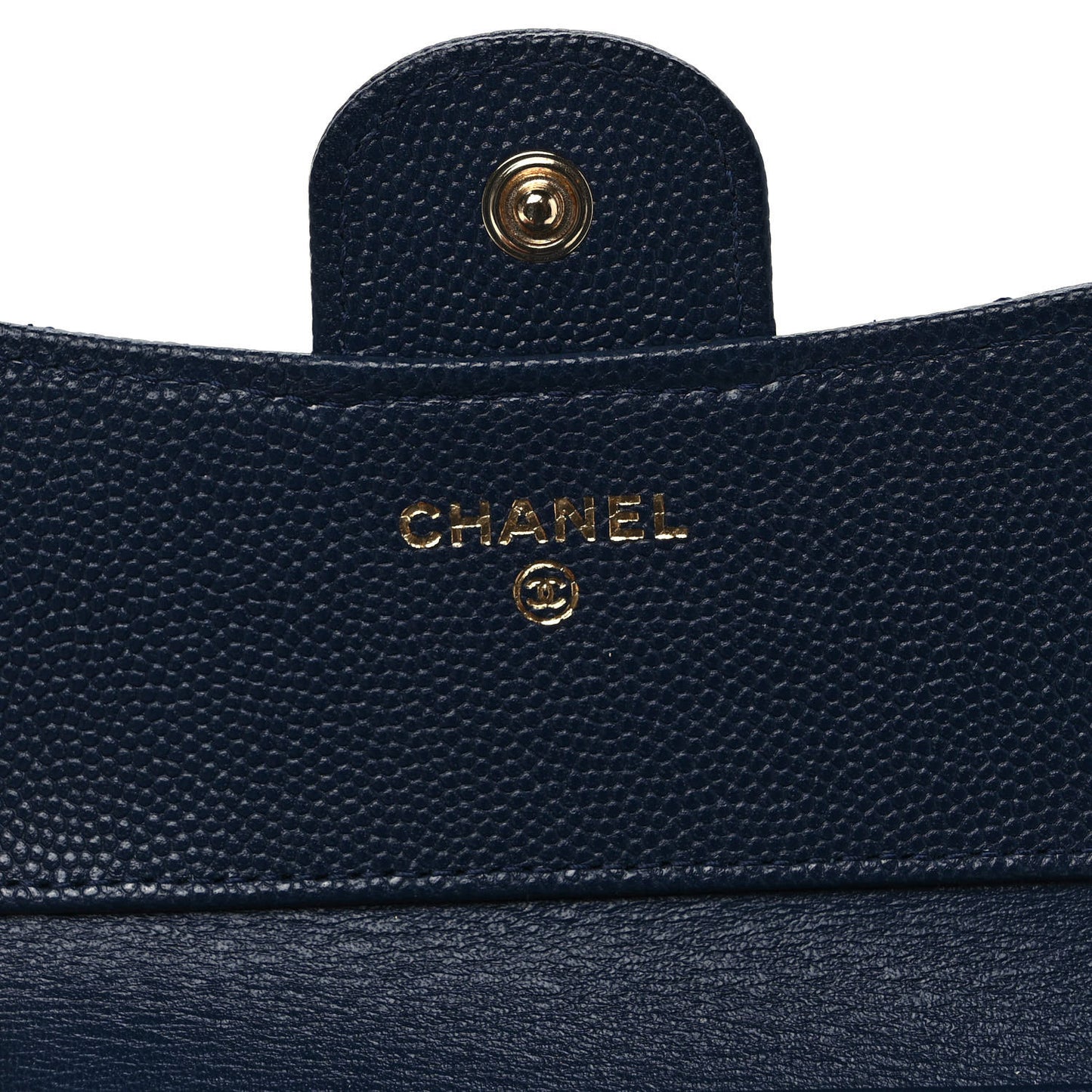Caviar Quilted Compact Flap Wallet Navy