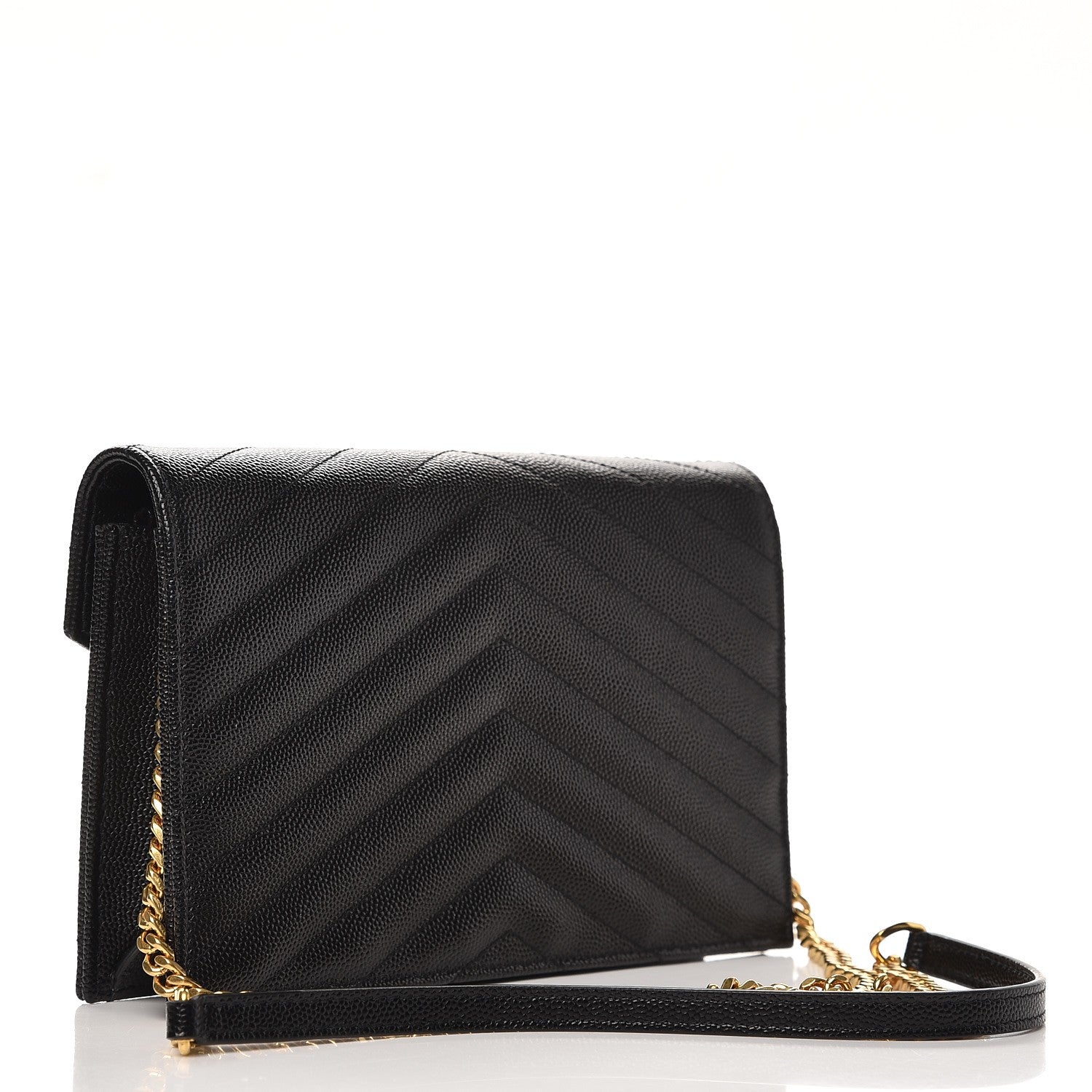 Saint Laurent Grain De Poudre Matelasse Chevron Monogram Envelope Chain Wallet Black 3 of 8