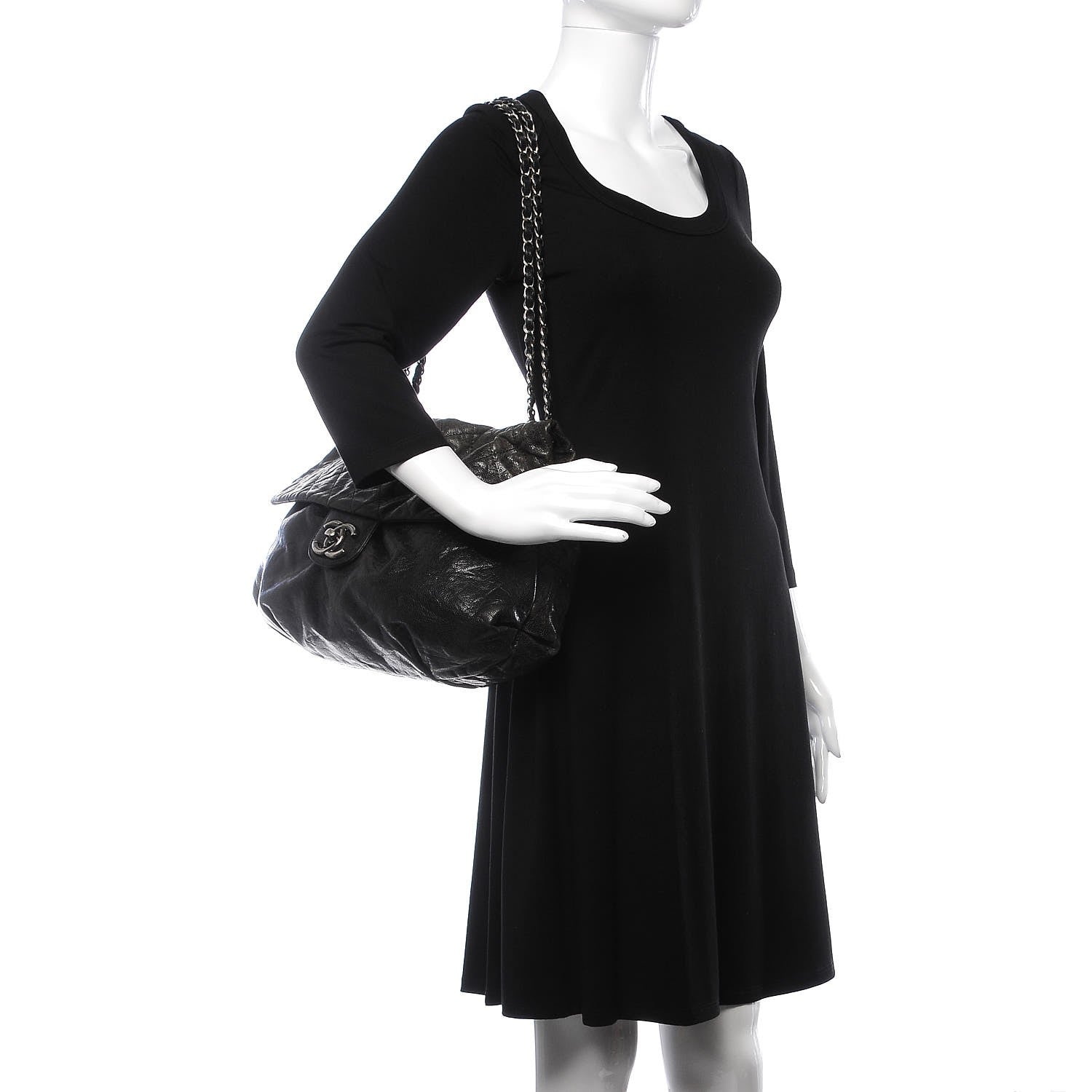 Chanel Crumpled Caviar Quilted Maxi Elastic Flap Black 2 of 15