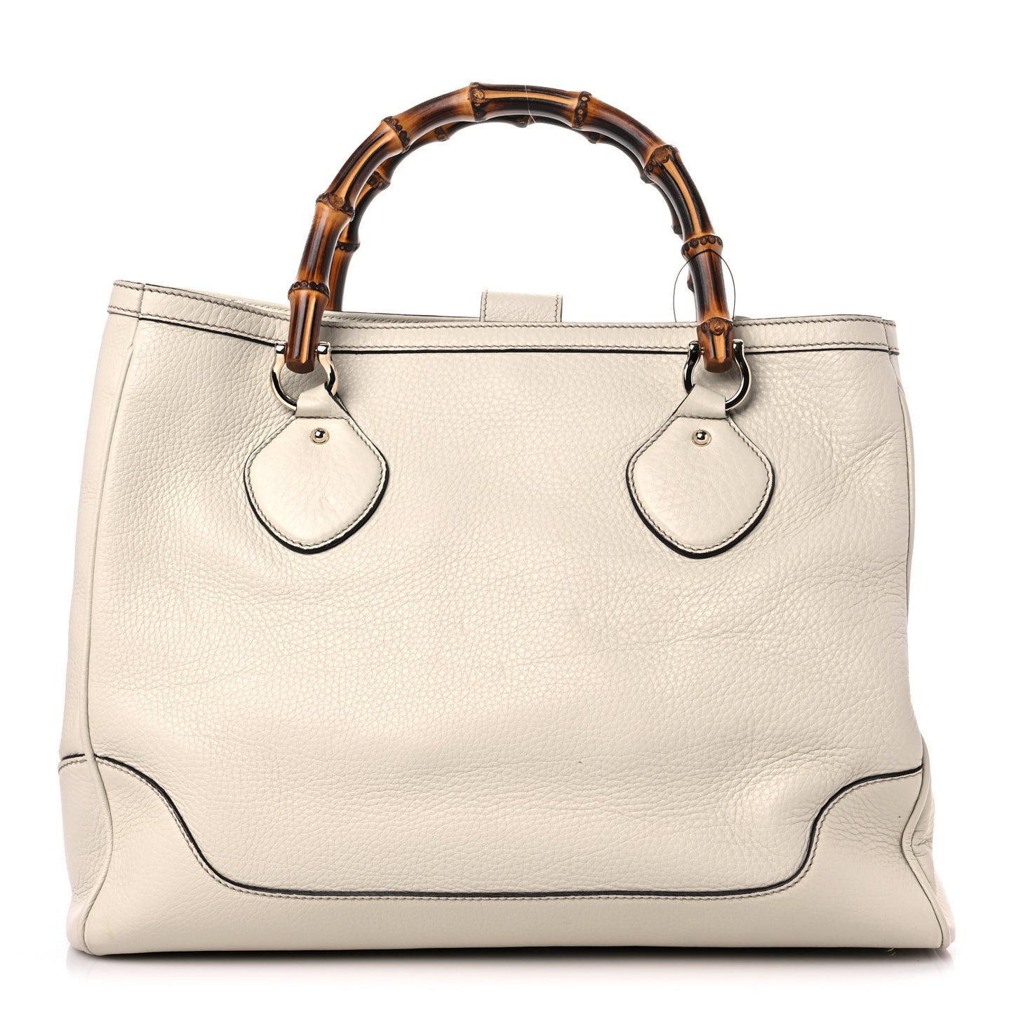 Grained Calfskin Medium Diana Bamboo Top Handle Tote Ivory