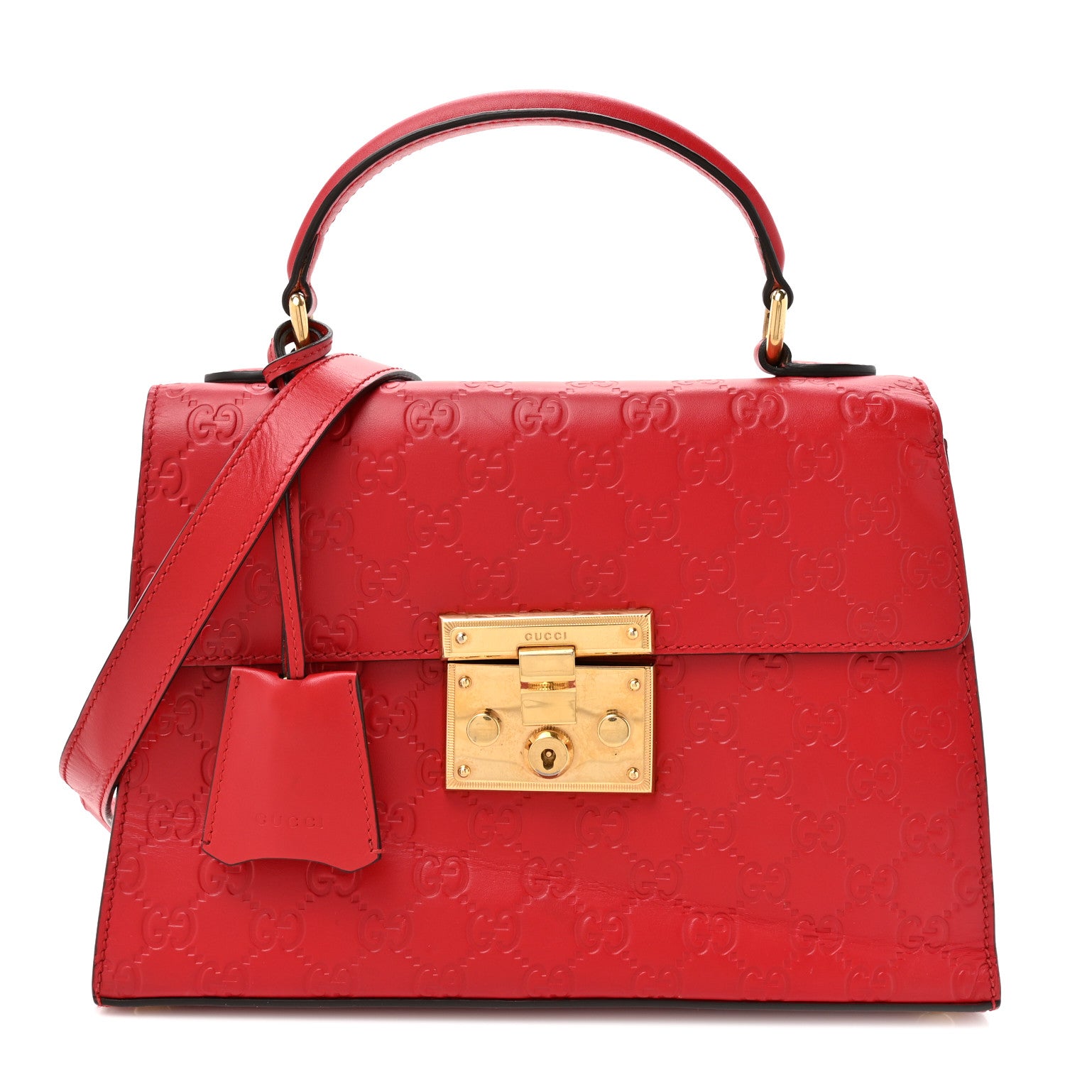 Gucci Guccissima Signature Small Padlock Top Handle Bag Hibiscus Red 1 of 17