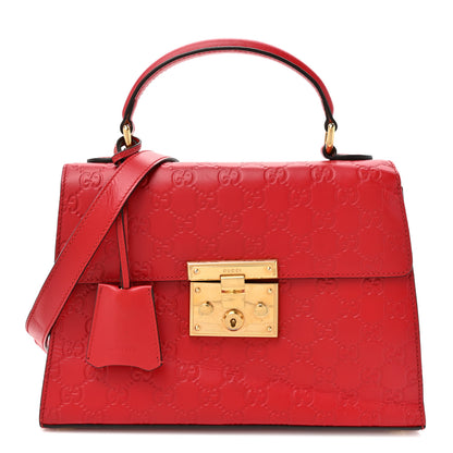 Gucci Guccissima Signature Small Padlock Top Handle Bag Hibiscus Red 1 of 17