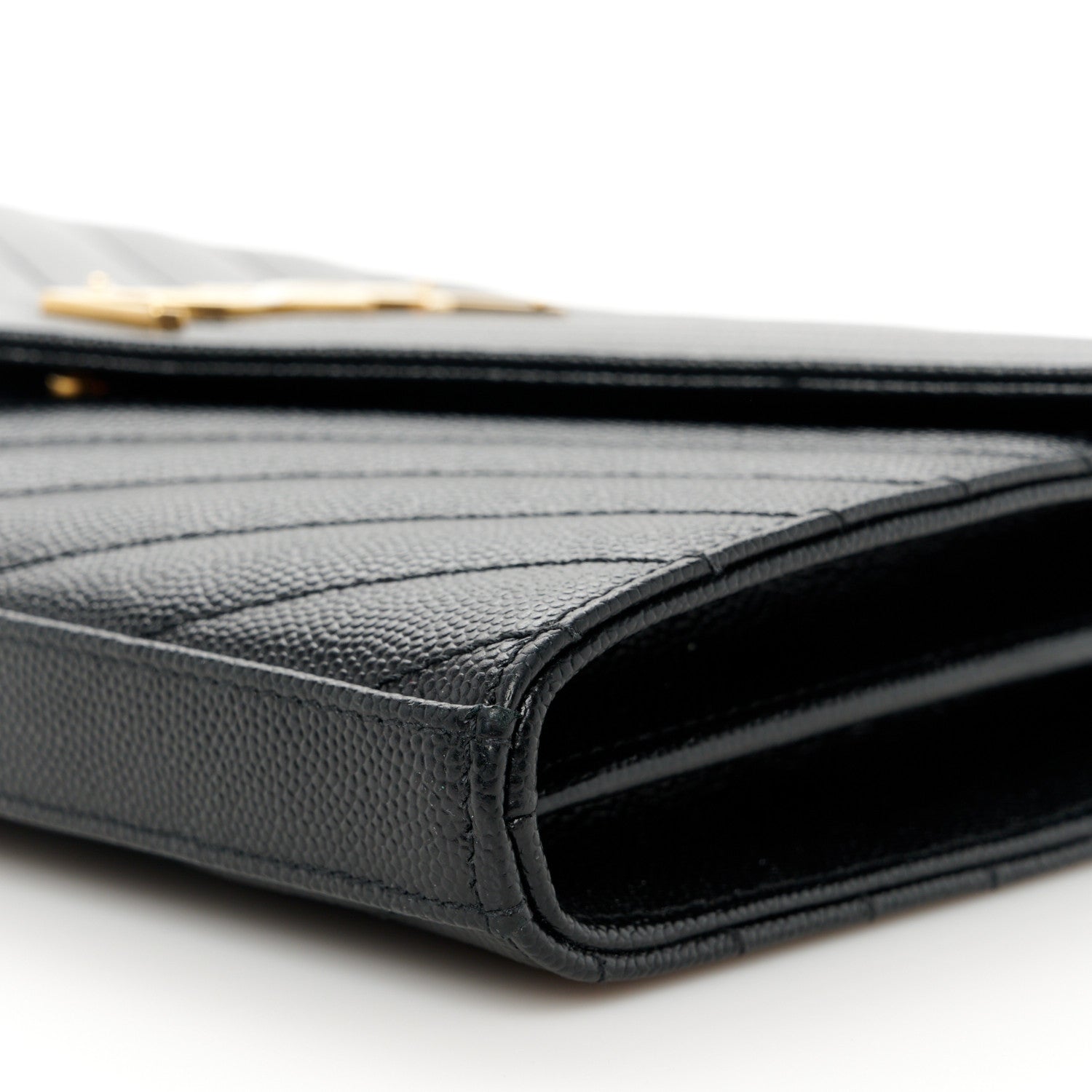 Saint Laurent Grain De Poudre Matelasse Chevron Monogram Chain Wallet Black 9 of 9