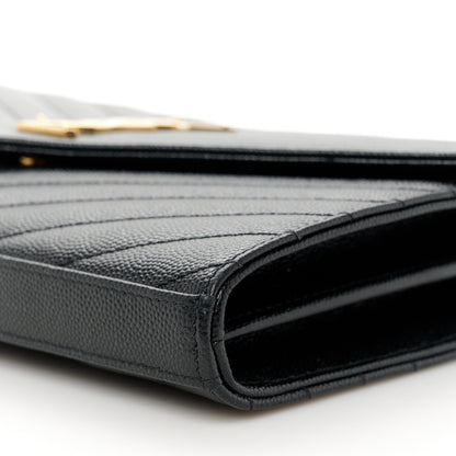 Saint Laurent Grain De Poudre Matelasse Chevron Monogram Chain Wallet Black 9 of 9