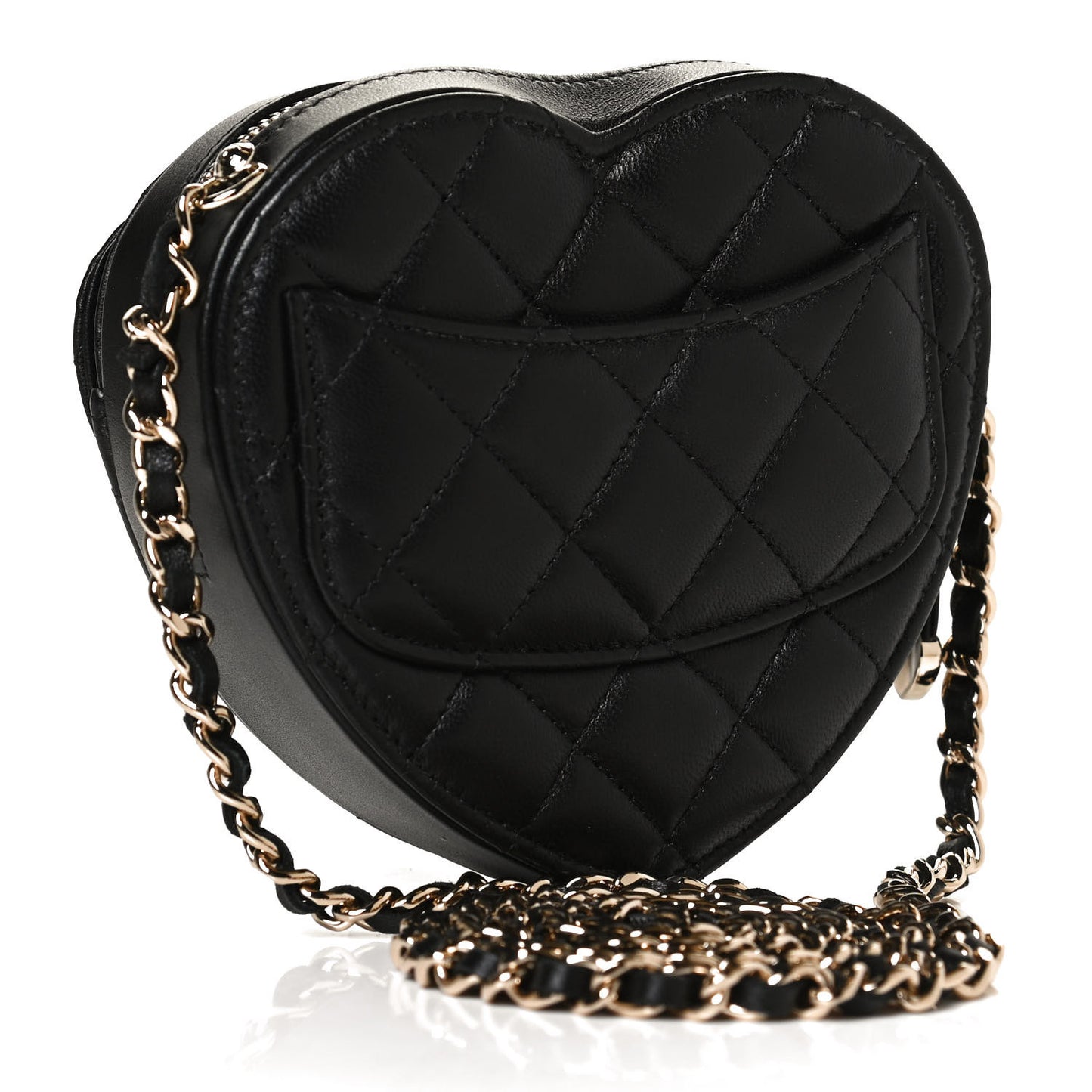 Lambskin Quilted CC In Love Heart Clutch With Chain Black