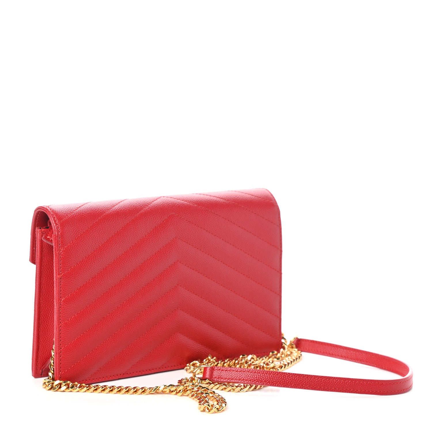 Saint Laurent Grain De Poudre Matelasse Chevron Monogram Envelope Chain Wallet New Red 3 of 9