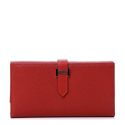 Hermes Chevre Mysore Bearn Gusset Wallet Rouge Garance 1 of 8
