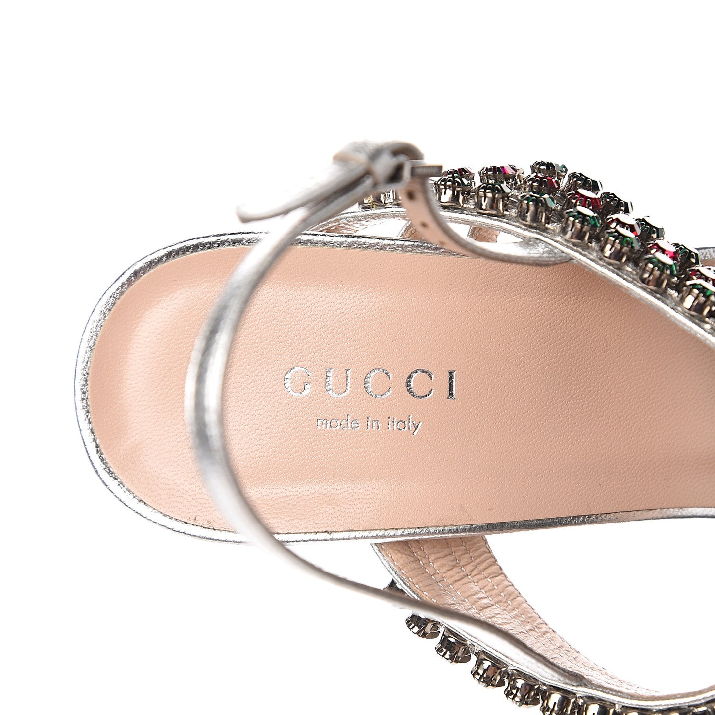 Nappa Silk Crystal Bertie High Heel Sandals 39 Argento