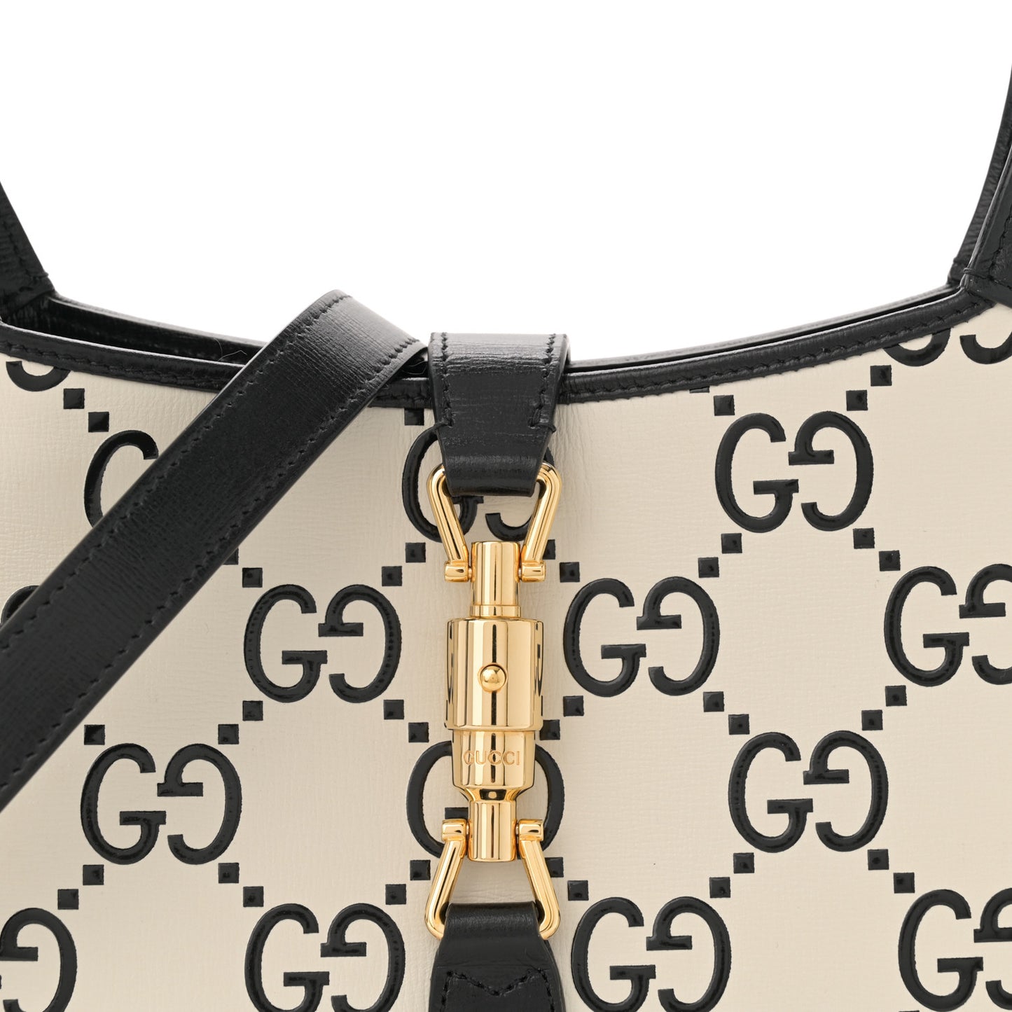 Azalea Calfskin GG Monogram Bi-Color Debossed Small Jackie 1961 Hobo Mystic White Black