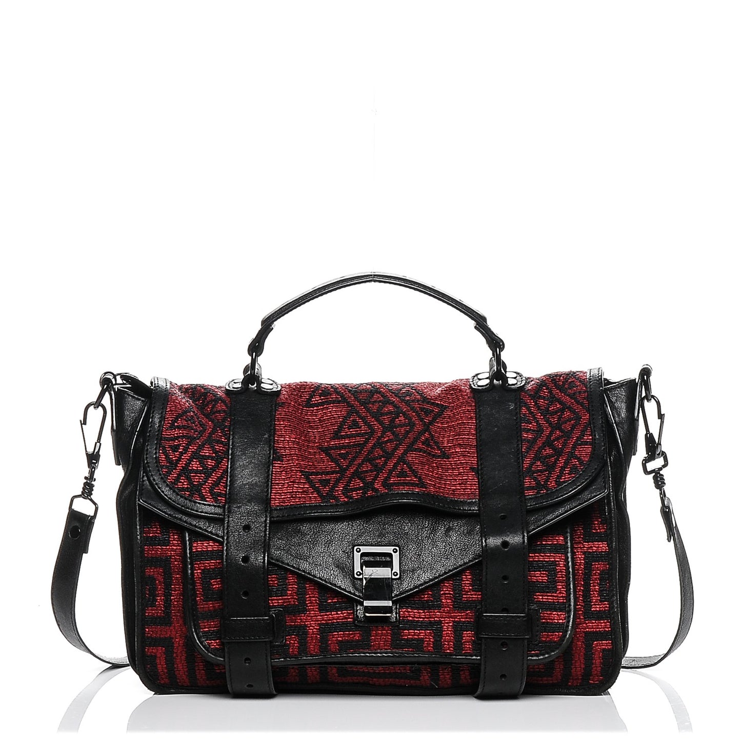 Calfskin Fabric Mochila Medium PS1 Satchel Red Black