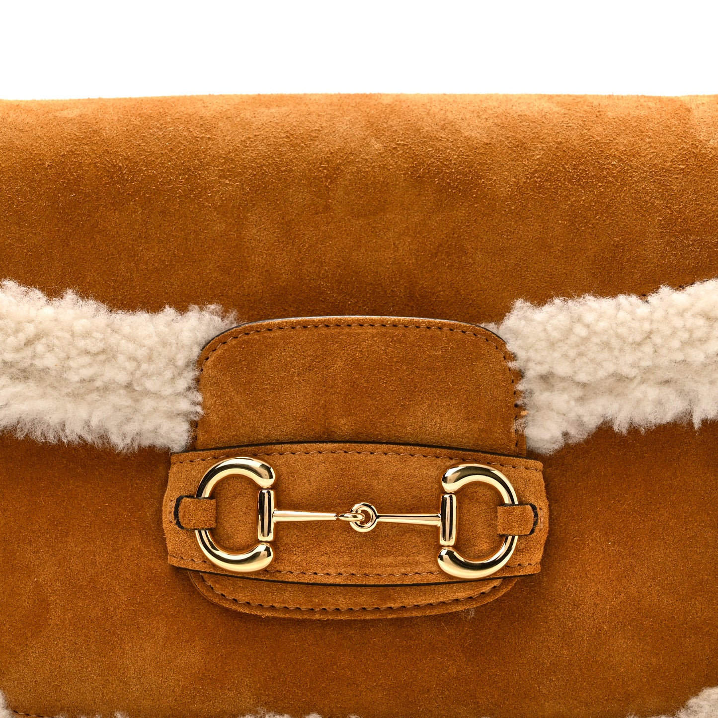 Suede Shearling Horsebit 1955 Shoulder Bag Honey Beige Milk
