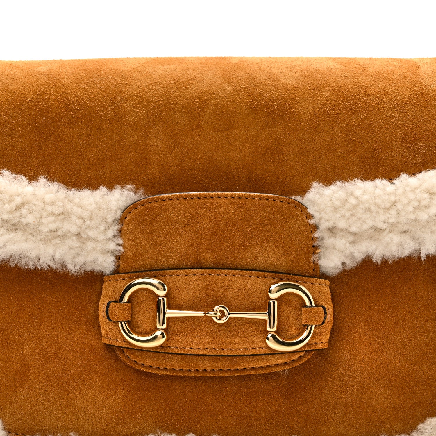 Gucci Suede Shearling Horsebit 1955 Shoulder Bag Honey Beige Milk 8 of 10