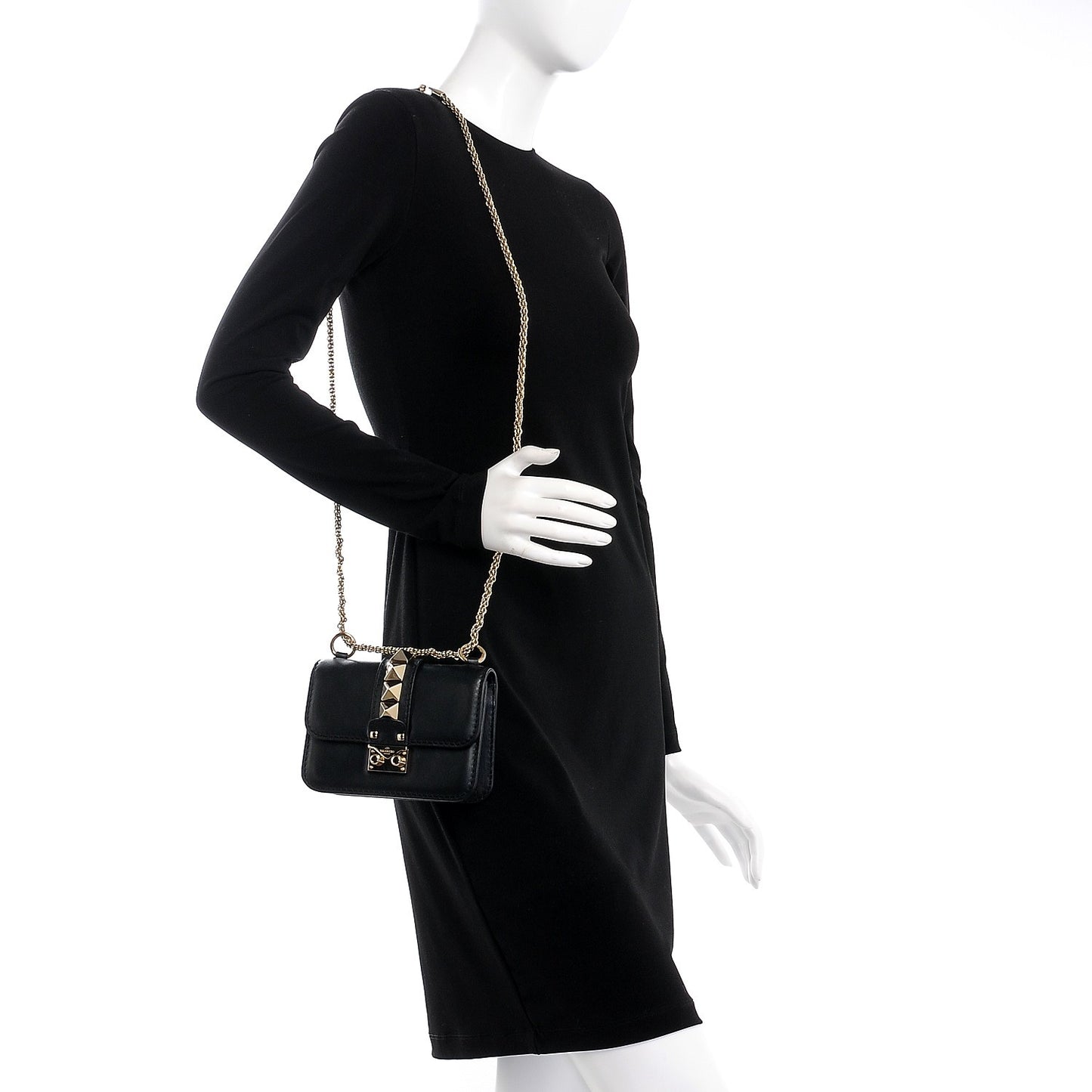 Vitello Mini Glam Lock Rockstud Flap Black