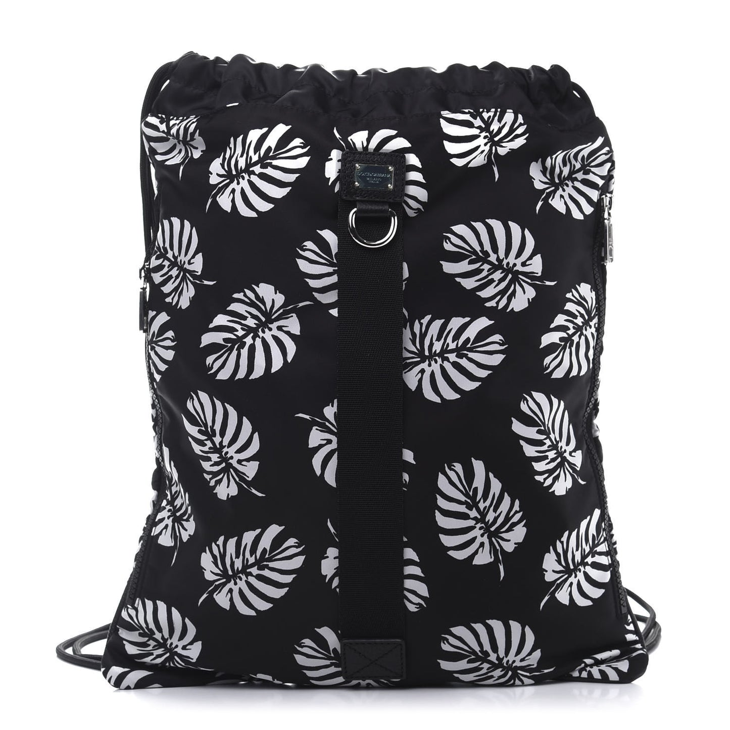 Nylon Palm Drawstring Backpack Black