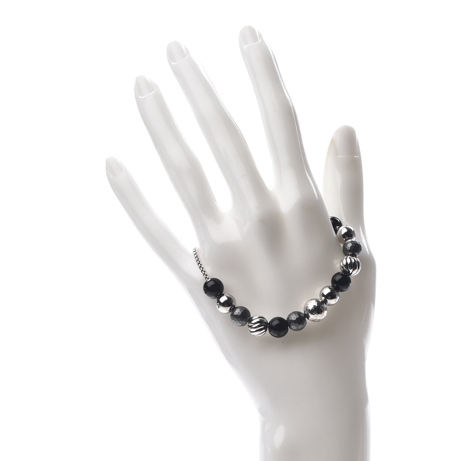 David Yurman Sterling Silver Black Onyx Hematite 8mm Elements Bead Bracelet 2 of 4
