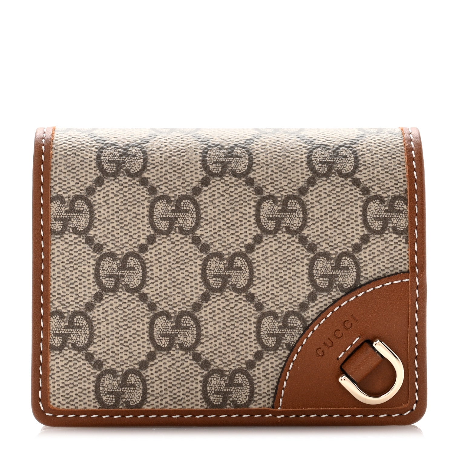 Gucci GG Supreme Monogram Textured Calfskin Emblem Mini Wallet Beige Dark Brown 1 of 8