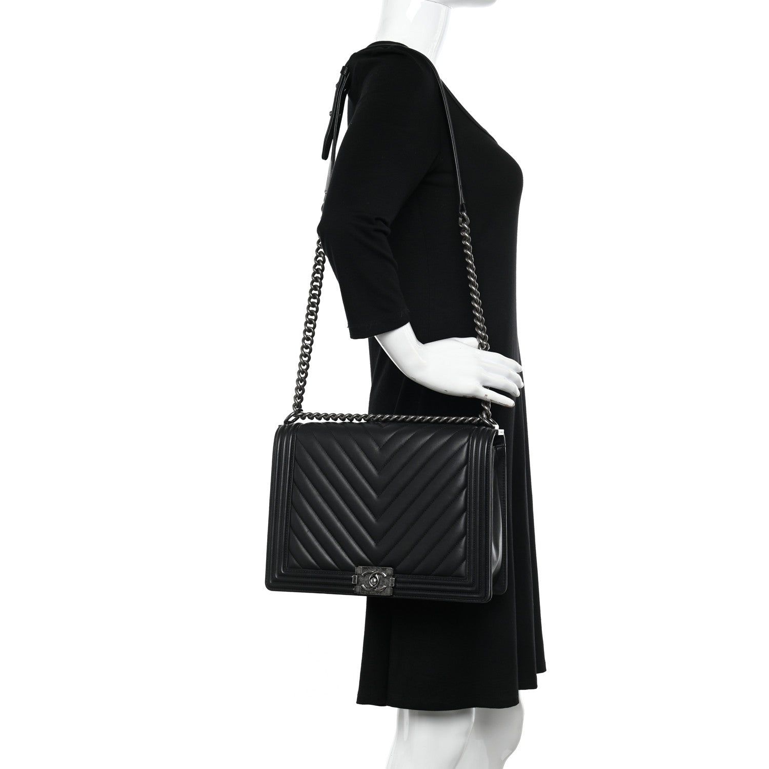 Chanel Calfskin Chevron Quilted Large Boy Flap Black 2 of 10