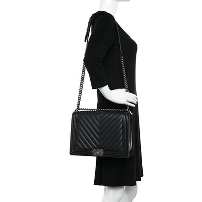Chanel Calfskin Chevron Quilted Large Boy Flap Black 2 of 10