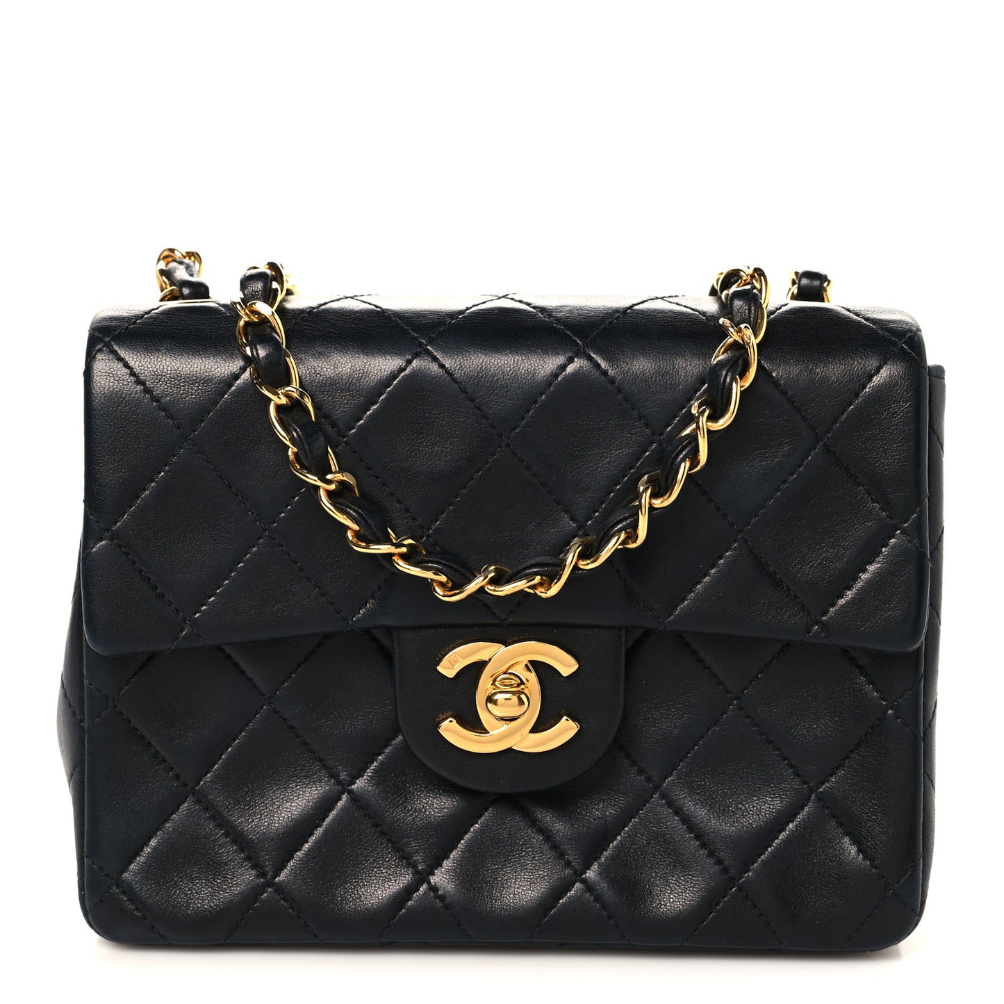 Lambskin Quilted Mini Square Flap Black