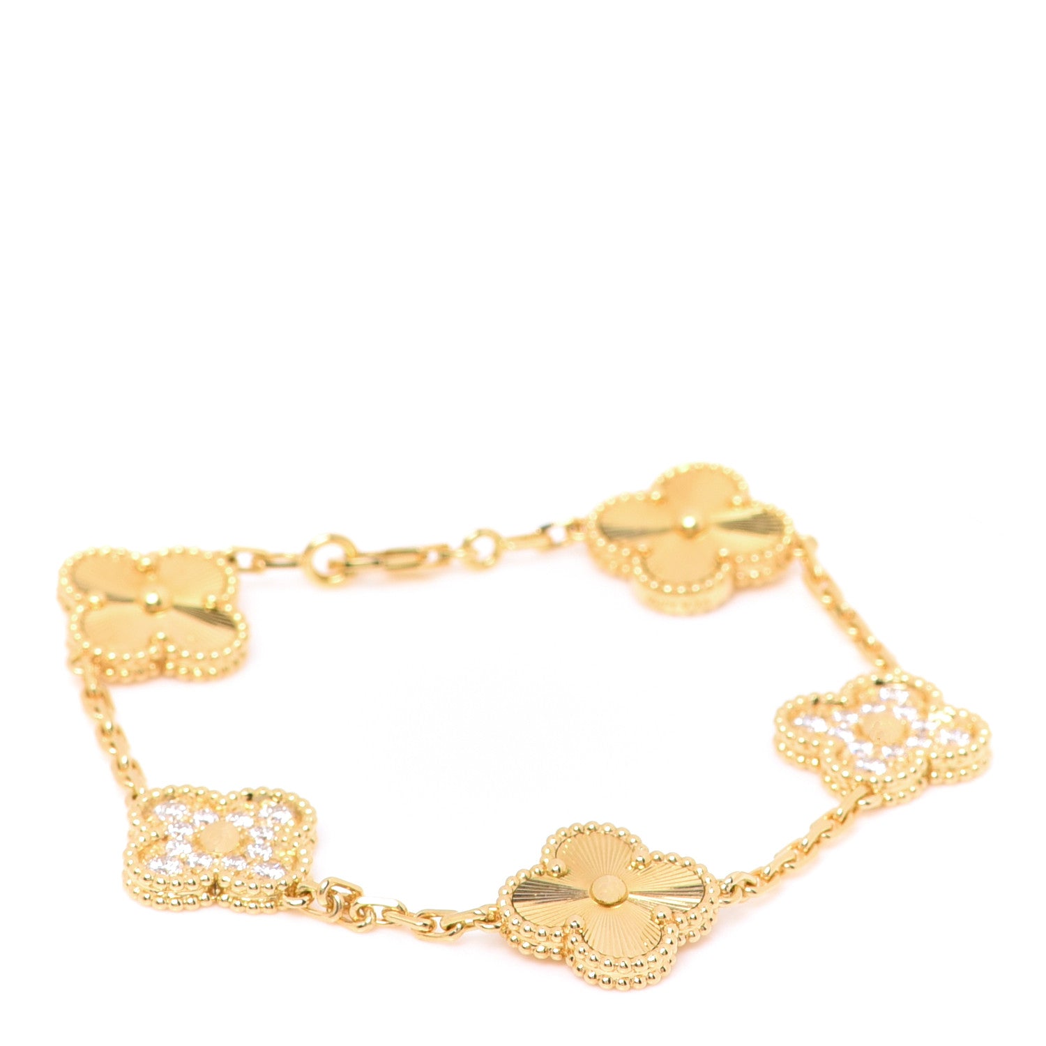 Van Cleef & Arpels 18K Yellow Gold Diamond 5 Motifs Guilloche Vintage Alhambra Bracelet 1 of 7