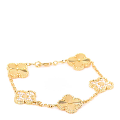 Van Cleef & Arpels 18K Yellow Gold Diamond 5 Motifs Guilloche Vintage Alhambra Bracelet 1 of 7