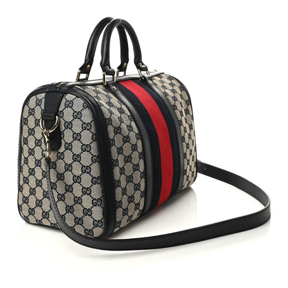 Gucci Monogram Selleria Calfskin Vintage Web Medium Boston Beige Blue 3 of 10