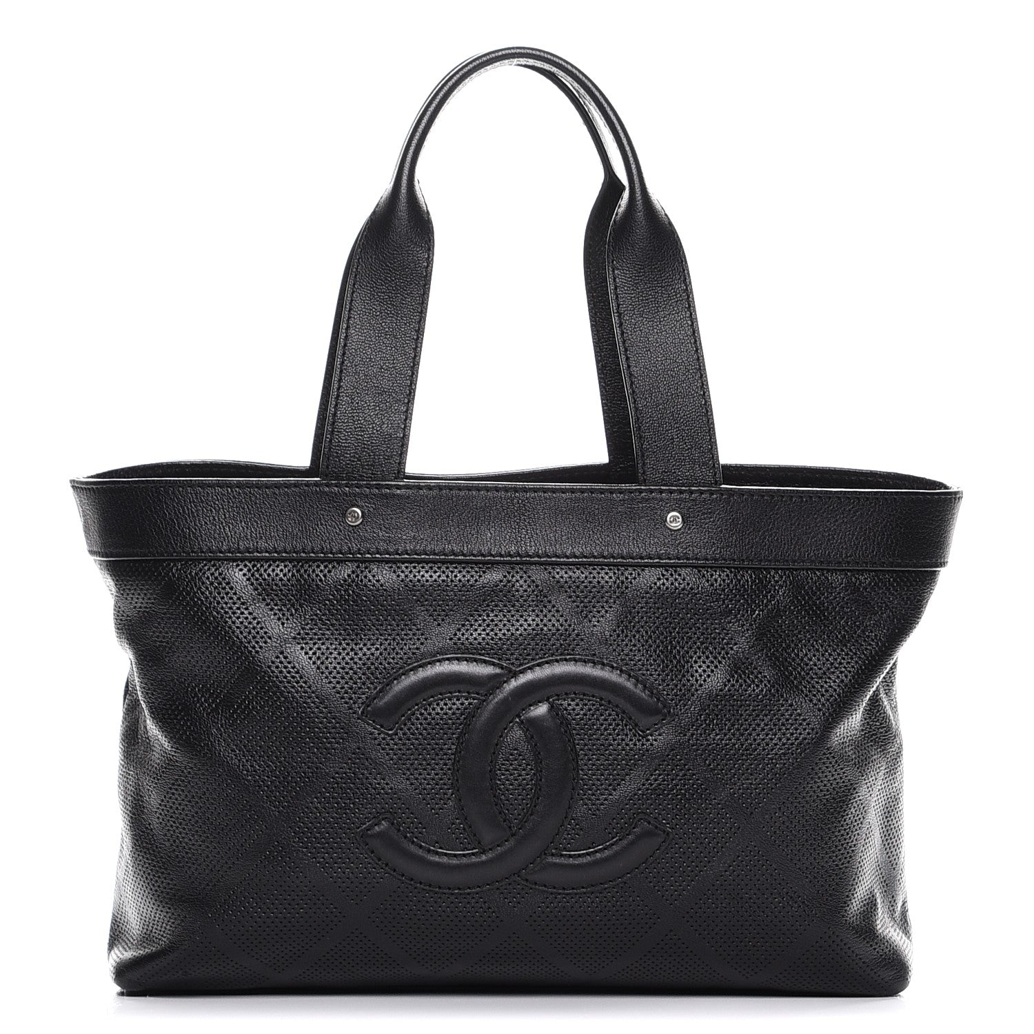 Chanel Goatskin Perforated Large CC Tote Black 1 of 11