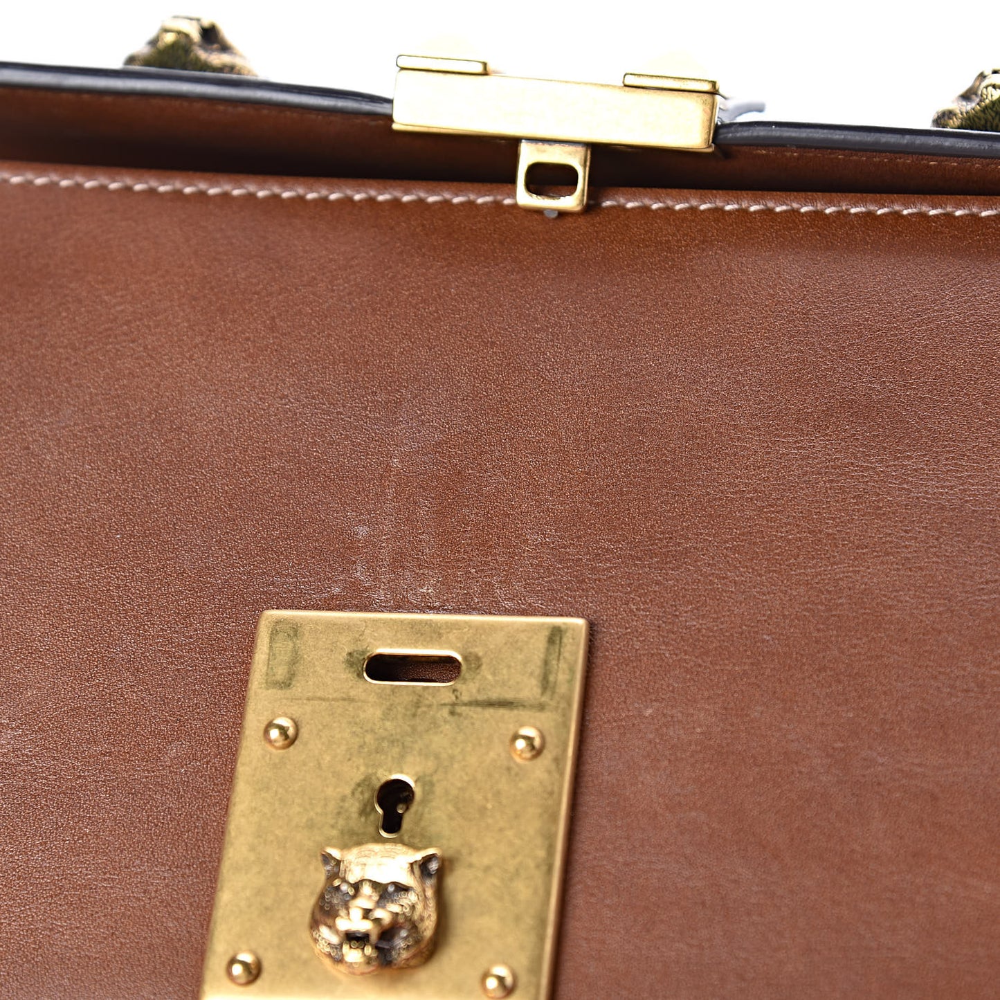 Calfskin Medium Cat Lock Top Handle Bag Brown