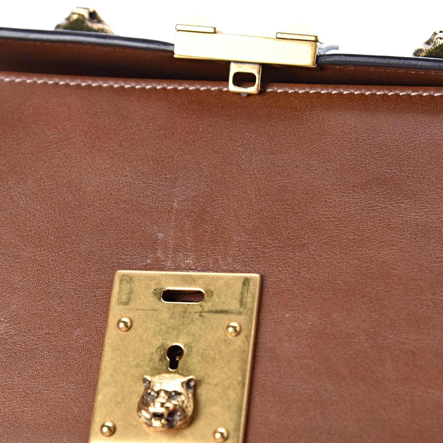 Gucci Calfskin Medium Cat Lock Top Handle Bag Brown 10 of 10