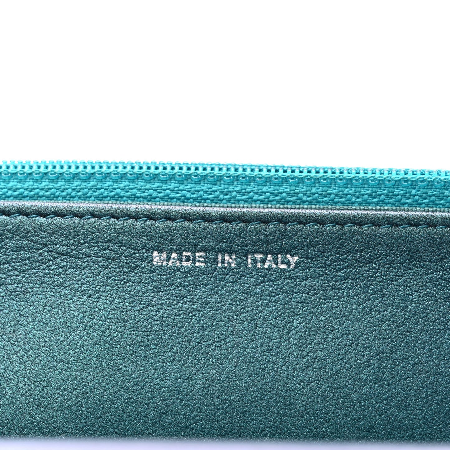 Metallic Lambskin Wallet On Chain WOC Turquoise