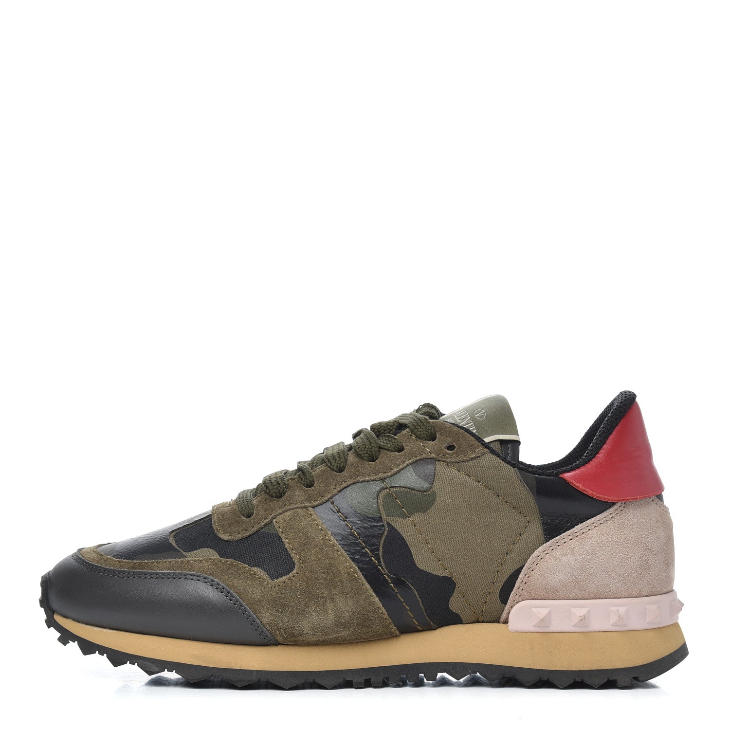Valentino Garavani Nappa Suede Camouflage Womens Rockrunner Sneakers 37 Green Multicolor 1 of 18