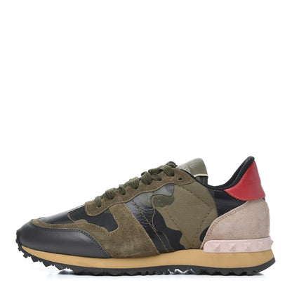 Valentino Garavani Nappa Suede Camouflage Womens Rockrunner Sneakers 37 Green Multicolor 1 of 18