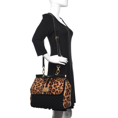 Dolce & Gabbana Calf Hair Leopard Print Knit Miss Sicily Satchel Black Naturale 2 of 20