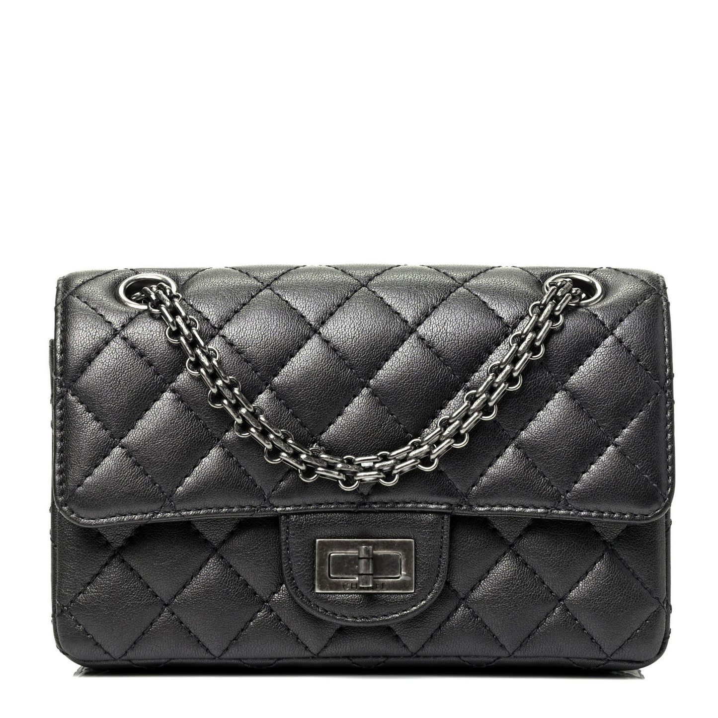 Metallic Sheepskin Quilted 2.55 Reissue Mini Flap Dark Silver