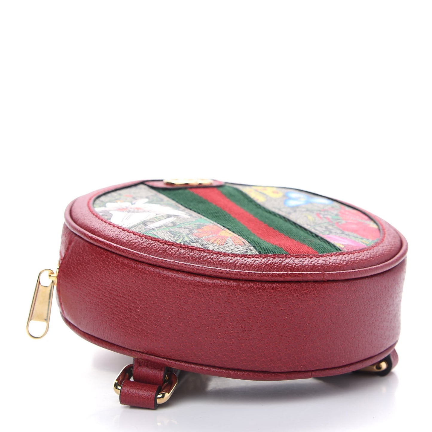 GG Supreme Monogram Web Flora Mini Ophidia Round Backpack Red