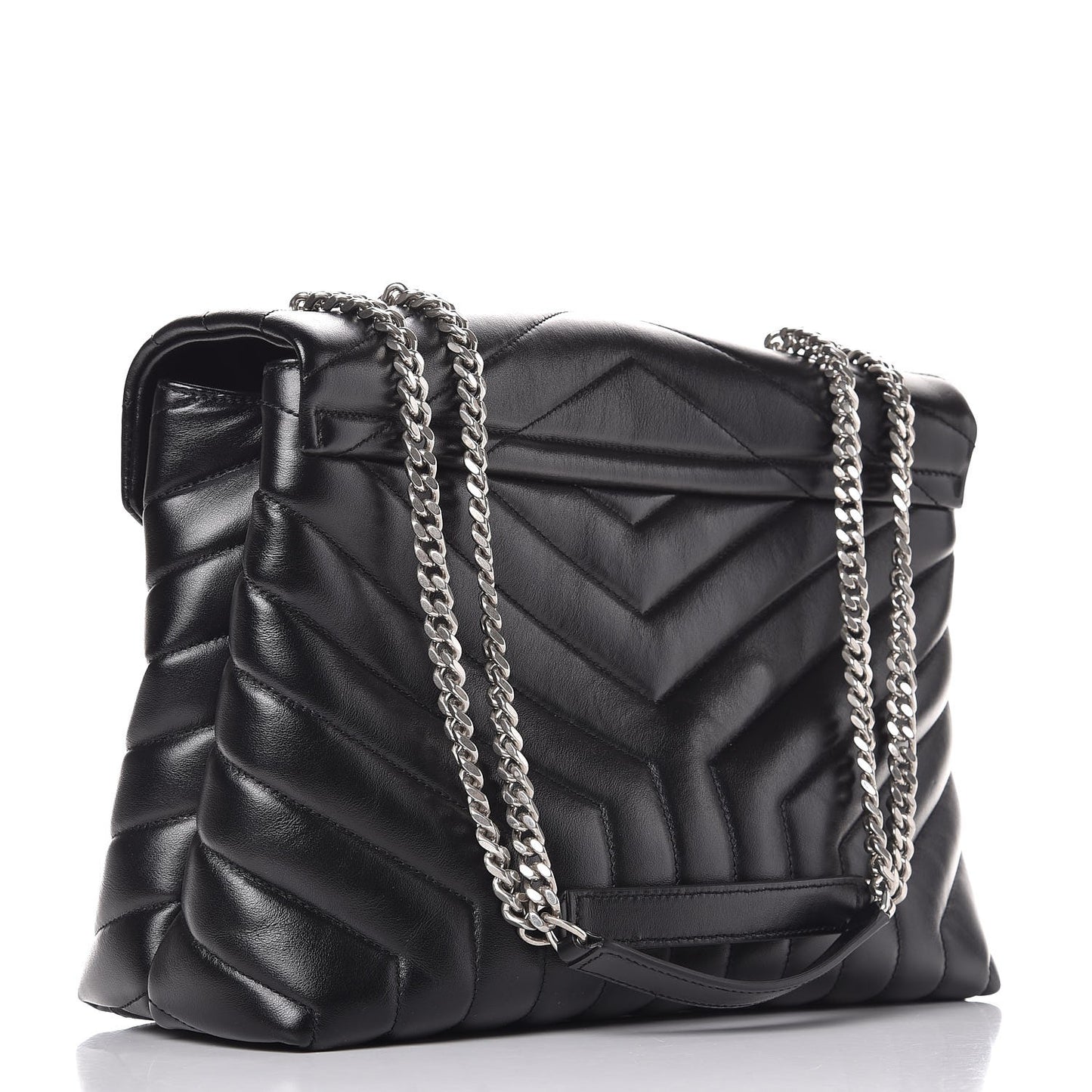 Calfskin Y Quilted Monogram Medium Loulou Chain Satchel Black