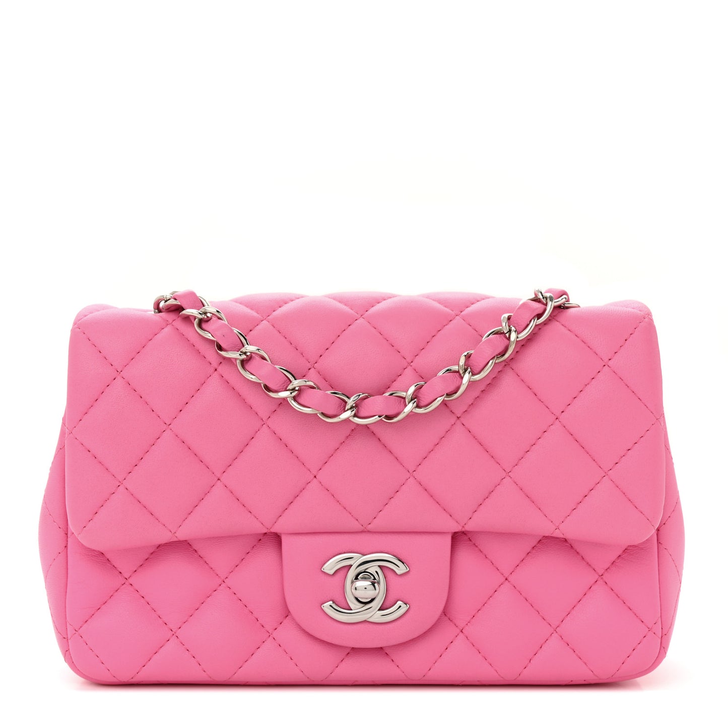 Lambskin Quilted Mini Rectangular Flap Neon Pink