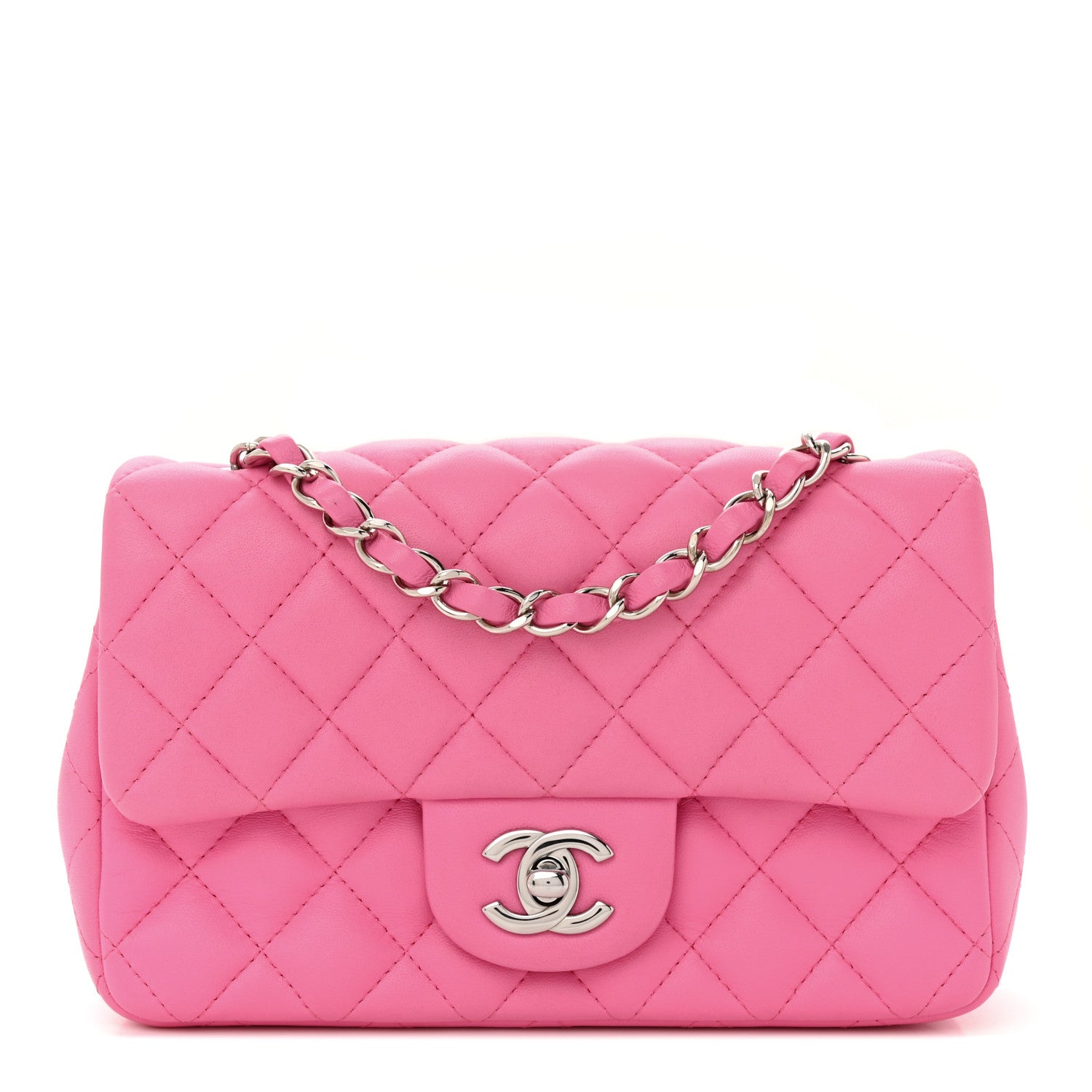 Chanel Lambskin Quilted Mini Rectangular Flap Neon Pink 1 of 15