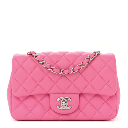 Chanel Lambskin Quilted Mini Rectangular Flap Neon Pink 1 of 15