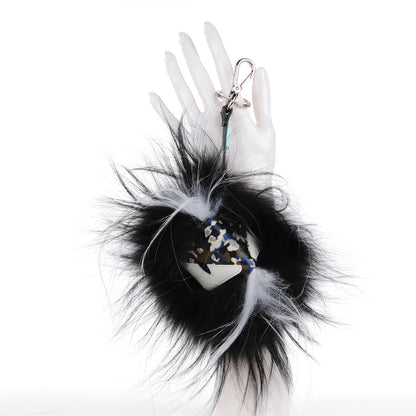 Fendi Vitello Elite Fox Goat Fur Granite Monster Bag Bug Cube Charm Military Denim Multicolor 4 of 12