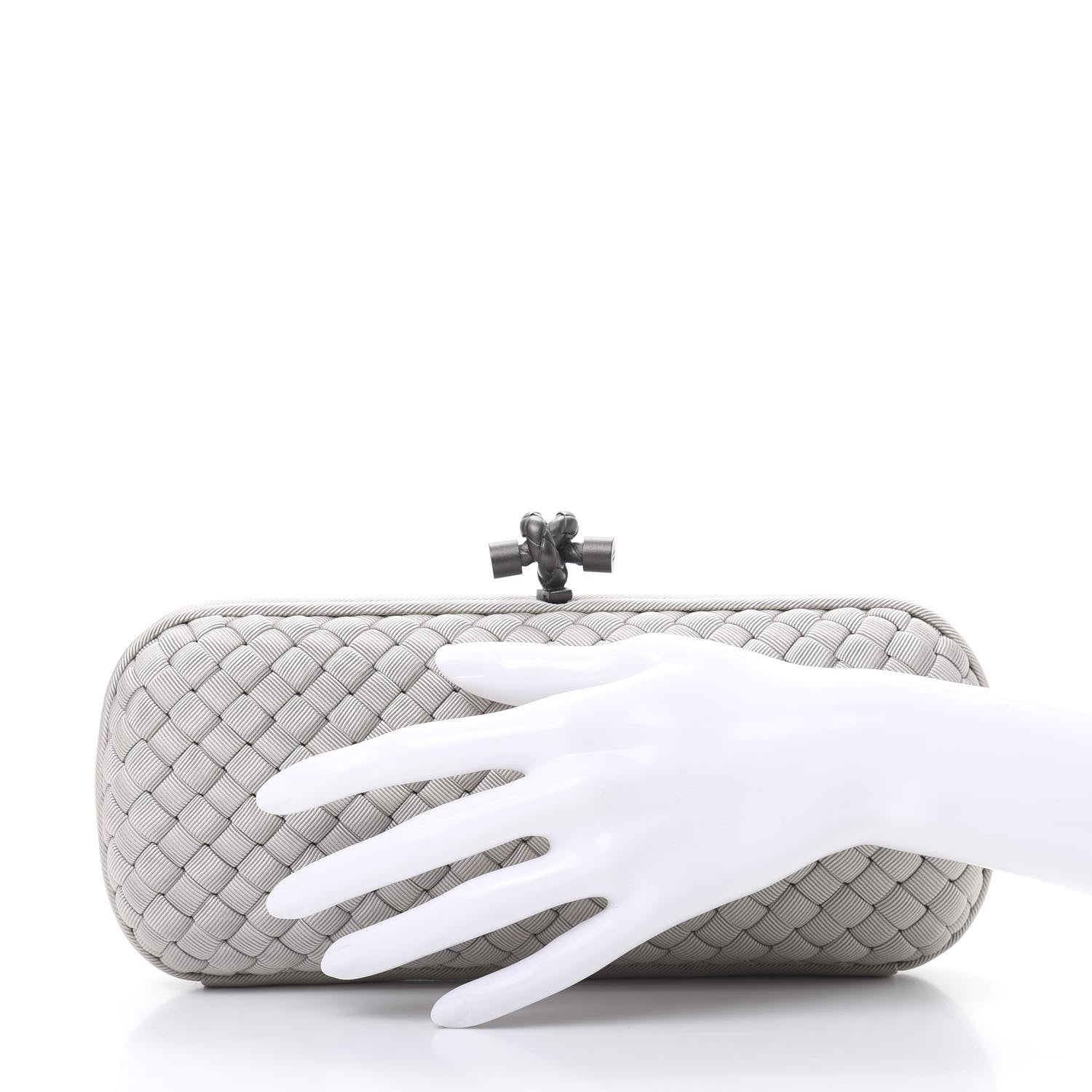 Bottega Veneta Satin Intreccio Impero Stretch Knot Clutch Grey 2 of 7