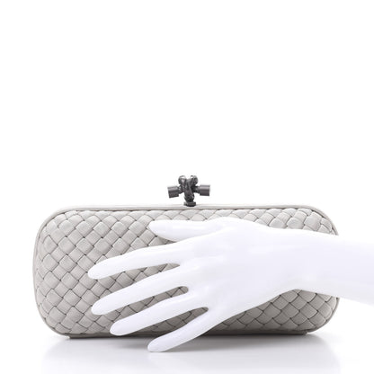Bottega Veneta Satin Intreccio Impero Stretch Knot Clutch Grey 2 of 7